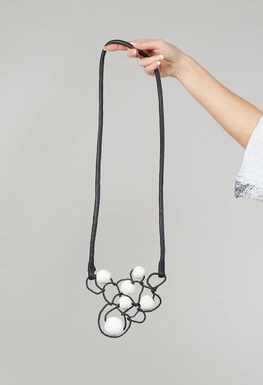 Leather Bead Necklace in Black and White
