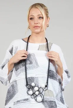 Leather Bead Necklace in Black and White