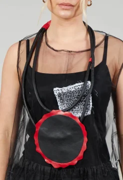 Leather Disc Necklace in Black and Red