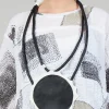 Leather Disc Necklace in Black and White