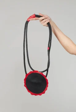 Leather Disc Necklace in Black and Red