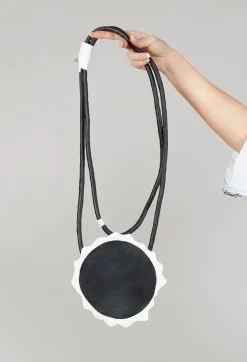 Leather Disc Necklace in Black and White