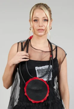 Leather Disc Necklace in Black and Red