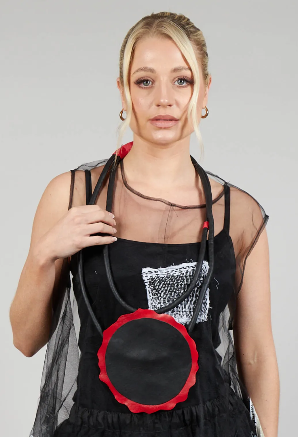 Leather Disc Necklace in Black and Red