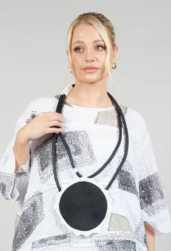 Leather Disc Necklace in Black and White