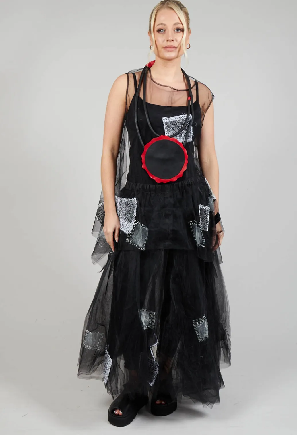 Leather Disc Necklace in Black and Red