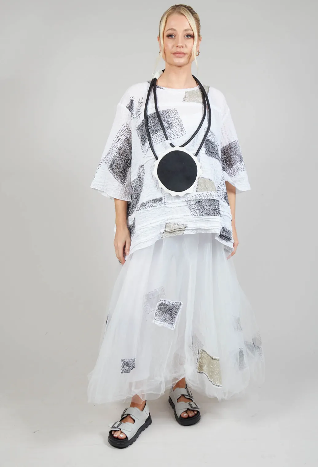 Leather Disc Necklace in Black and White