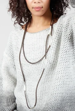 Leather Look Long Necklace in Brown