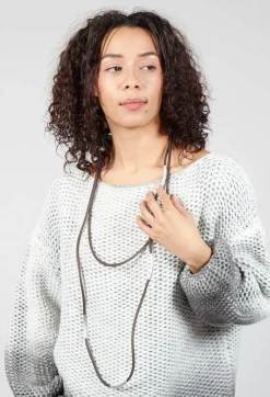 Leather Look Long Necklace in Brown