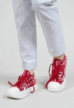 Leather Pumps with Lettering Motif in Chili Print