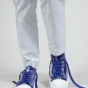 Leather Pumps with Lettering Motif in Azur Print
