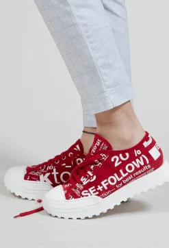 Leather Pumps with Lettering Motif in Chili Print
