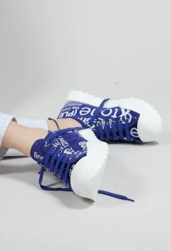 Leather Pumps with Lettering Motif in Azur Print
