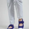 Leather Velcro Strap Pumps in Azur
