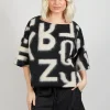 Letter Print Sweater in Black and Cream