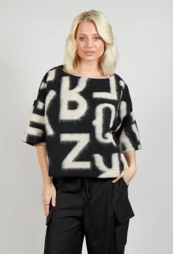 Letter Print Sweater in Black and Cream