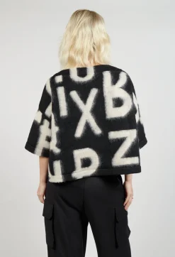 Letter Print Sweater in Black and Cream