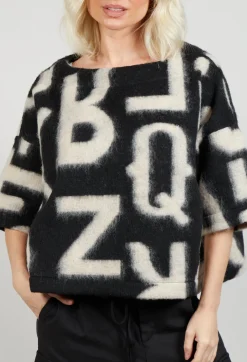 Letter Print Sweater in Black and Cream