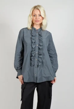 Light Taffeta Blouse with Ruffles in Oliv