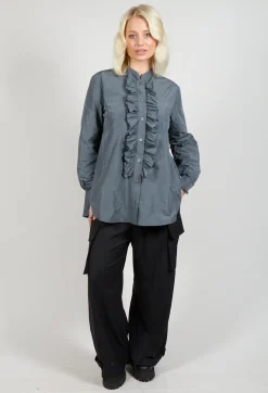 Light Taffeta Blouse with Ruffles in Oliv