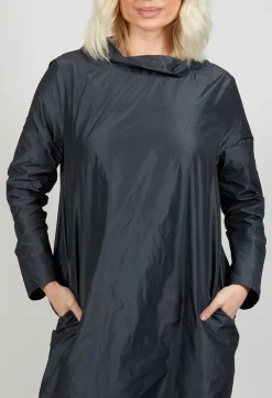 Light Taffeta Dress with Cowl Neck in Anthra