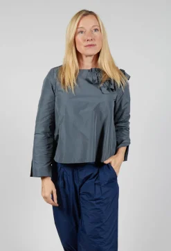 Light Taffeta Shirt with Ruffles in Oliv
