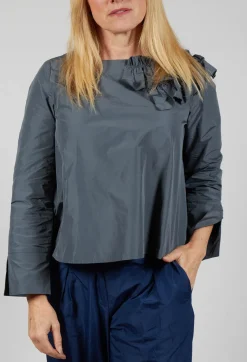Light Taffeta Shirt with Ruffles in Oliv