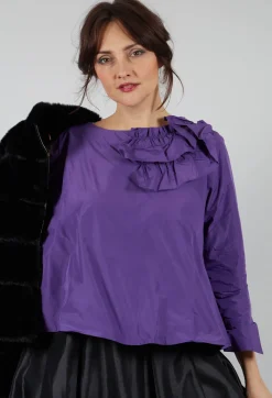 Light Taffeta Shirt with Ruffles in Purple