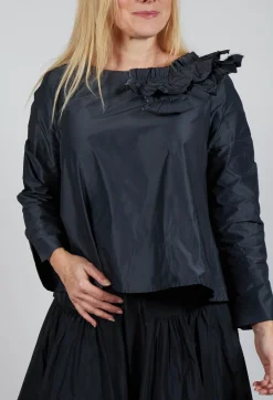 Light Taffeta Shirt with Ruffles in Anthra