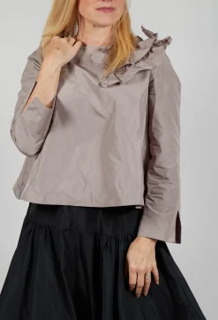 Light Taffeta Shirt with Ruffles in Stone