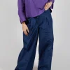 Light Taffeta Wide Trousers in Dark Navy