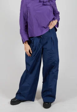 Light Taffeta Wide Trousers in Dark Navy