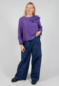 Light Taffeta Wide Trousers in Dark Navy