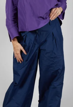 Light Taffeta Wide Trousers in Dark Navy