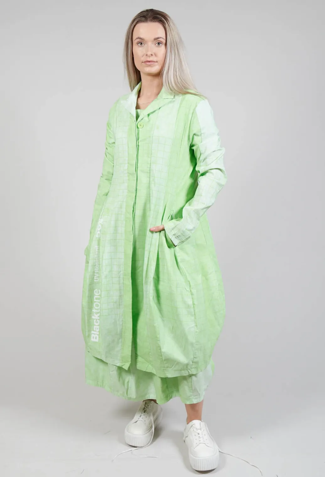 Lightweight Coat with Tulip Hem in Placed Lime Print