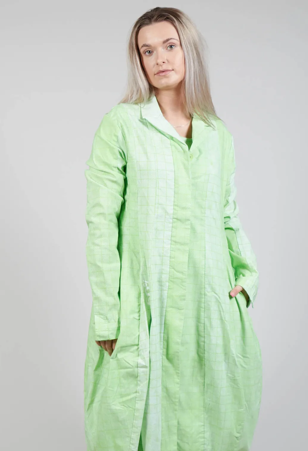 Lightweight Coat with Tulip Hem in Placed Lime Print