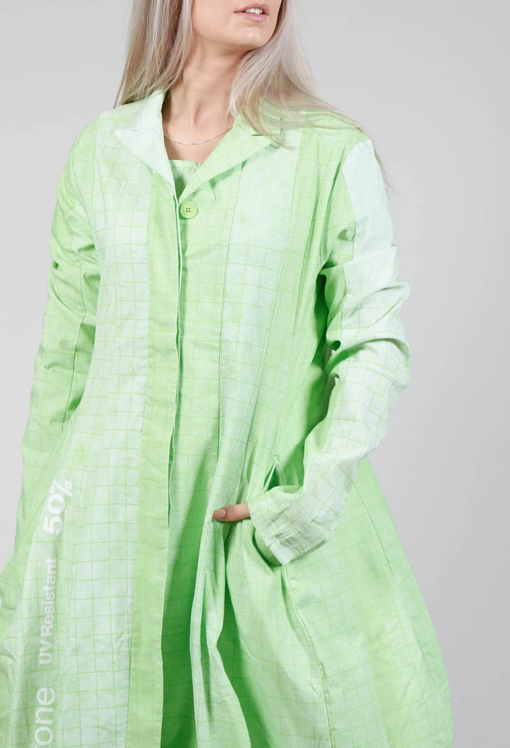 Lightweight Coat with Tulip Hem in Placed Lime Print