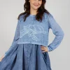 Lightweight Cropped Cardigan in Navy Cloud Print
