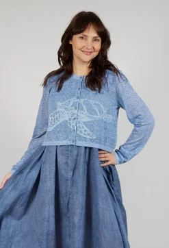 Lightweight Cropped Cardigan in Navy Cloud Print