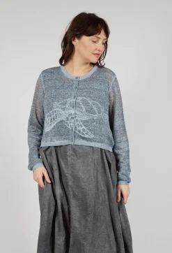 Lightweight Cropped Cardigan in Black Cloud Print