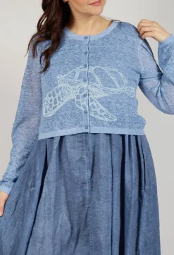 Lightweight Cropped Cardigan in Navy Cloud Print