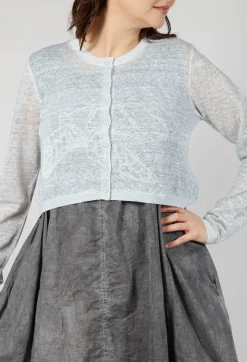 Lightweight Cropped Cardigan in Grey Cloud Print