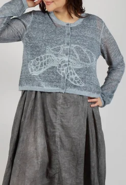 Lightweight Cropped Cardigan in Black Cloud Print