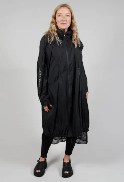 Lightweight Longline Coat with Zip in Black