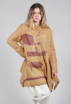 Lightweight Longline Shirt in Brown Print