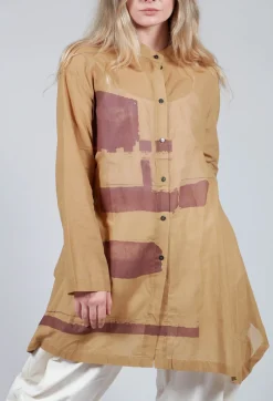 Lightweight Longline Shirt in Brown Print