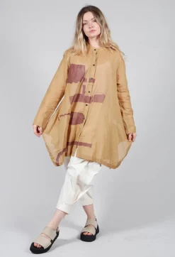 Lightweight Longline Shirt in Brown Print