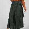Lightweight Pleated Skirt with Sash in Mirto