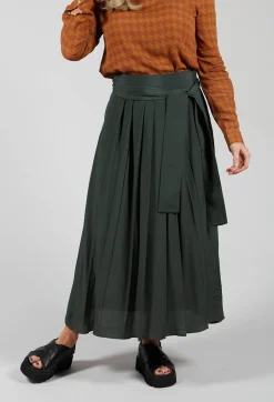 Lightweight Pleated Skirt with Sash in Mirto
