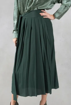 Lightweight Pleated Skirt with Sash in Mirto